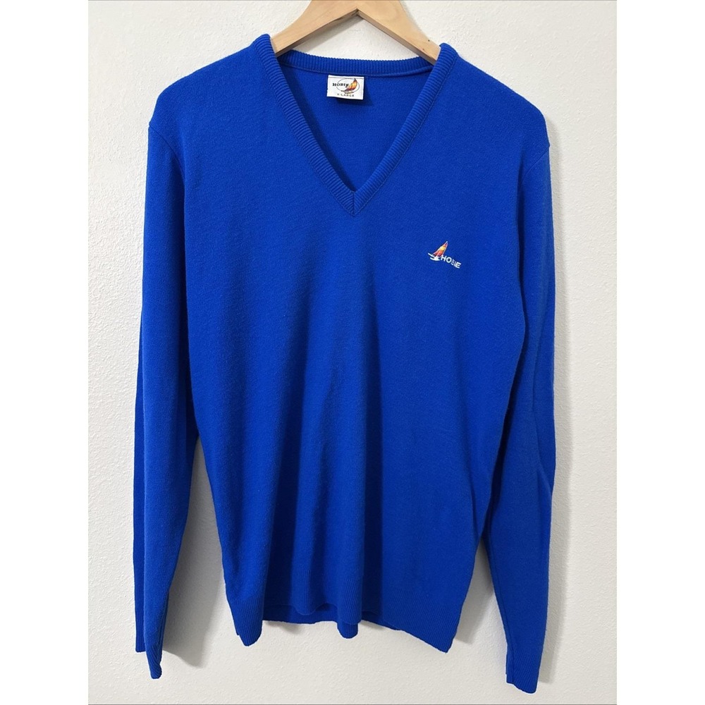 Hobie Surf Sailboat Logo V-Neck Sweater‎ Blue Vintage 80s 90s Men's XL